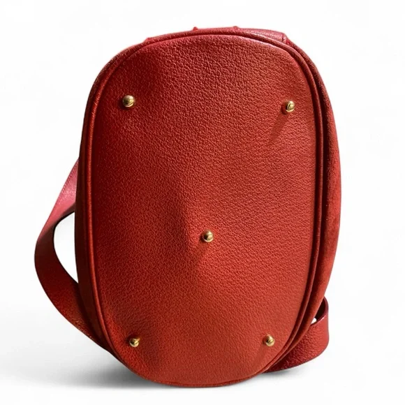 BLACK FRIDAY SALE Authentic Gucci Red Suede & Bamboo Handle Bucket Bag Crossbody - Picture 6 of 16